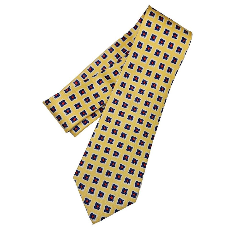 Lauren Ralph Lauren Men's Silk Tie Yellow Square Geometric Pattern